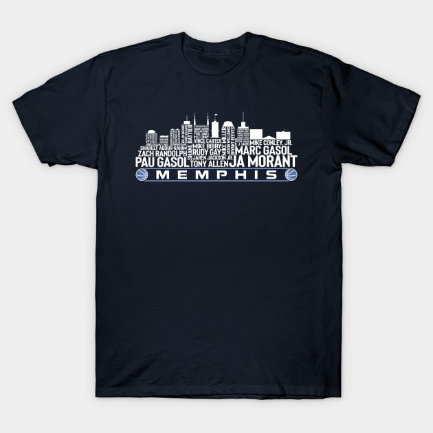 Memphis Basketball Team All Time Legends, Memphis City Skyline T-Shirt by Legend Skyline